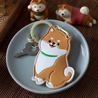 柴犬皮革磁扣卡套鑰匙圈   