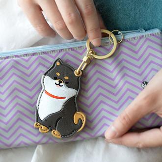 柴犬皮革磁扣卡套鑰匙圈   