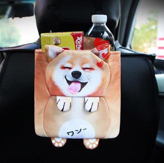 柴犬掛式汽車座椅後背置物收納袋
