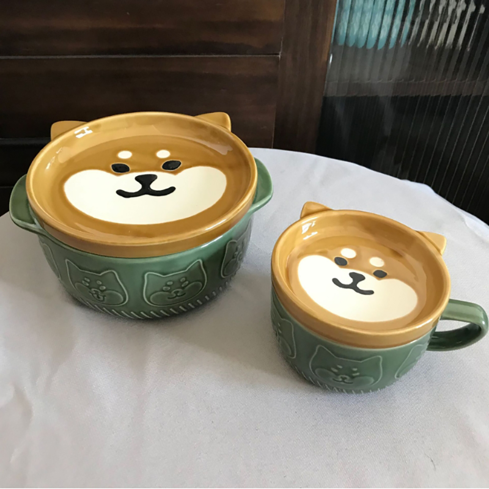 日式柴犬泡麵碗蓋組 杯蓋組 咖啡杯 點心盤 泡麵碗   